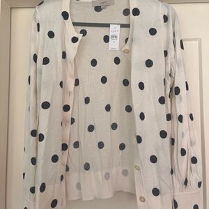 LOFT Women's Cardigan - Cream and Black Polka Dot